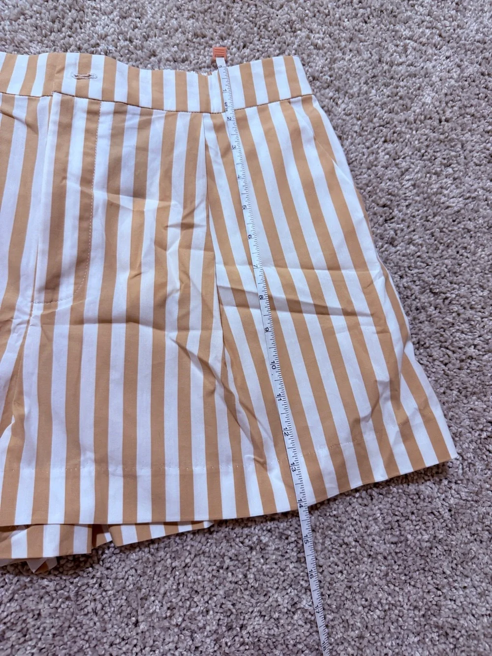 STAUD Zoey Cotton Beige and White Striped High-Rise Shorts